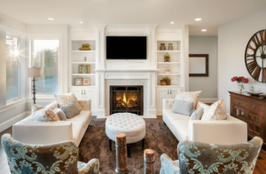 fireplace in cozy living room