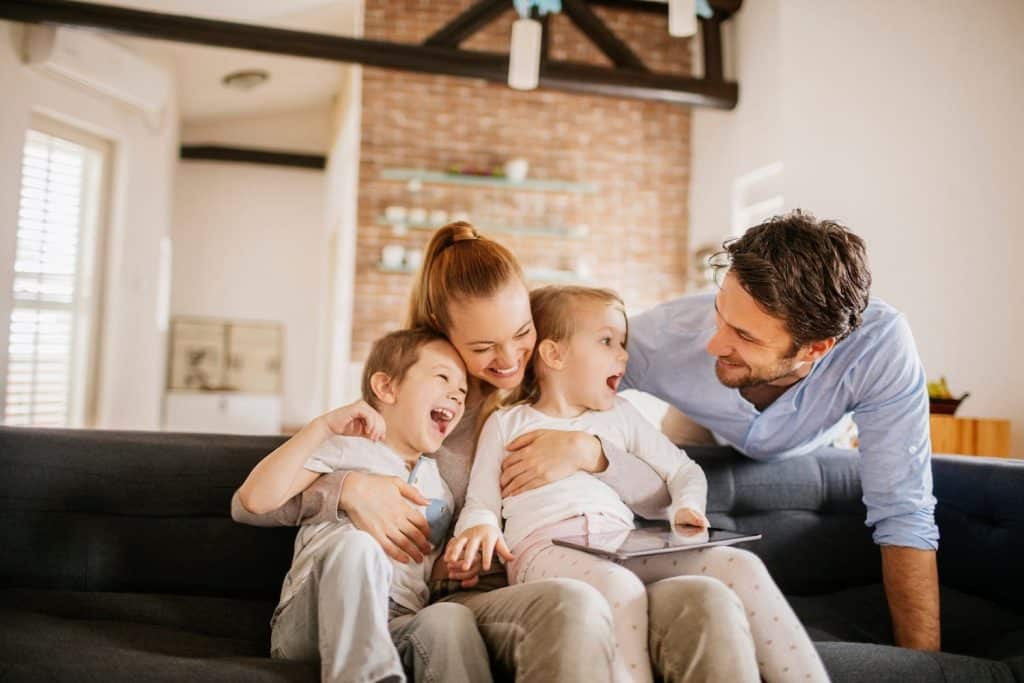 happy family on the couch