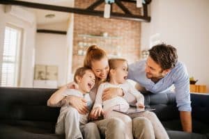 happy family on the couch