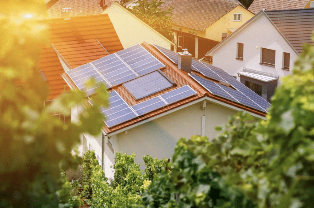 Solar panel installation on the roof of a residential home