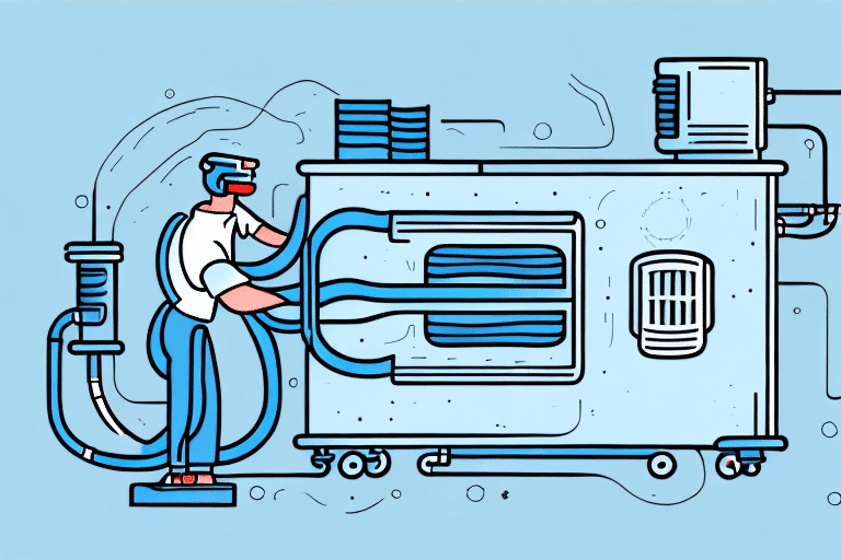 An air conditioning unit with a technician performing maintenance on it